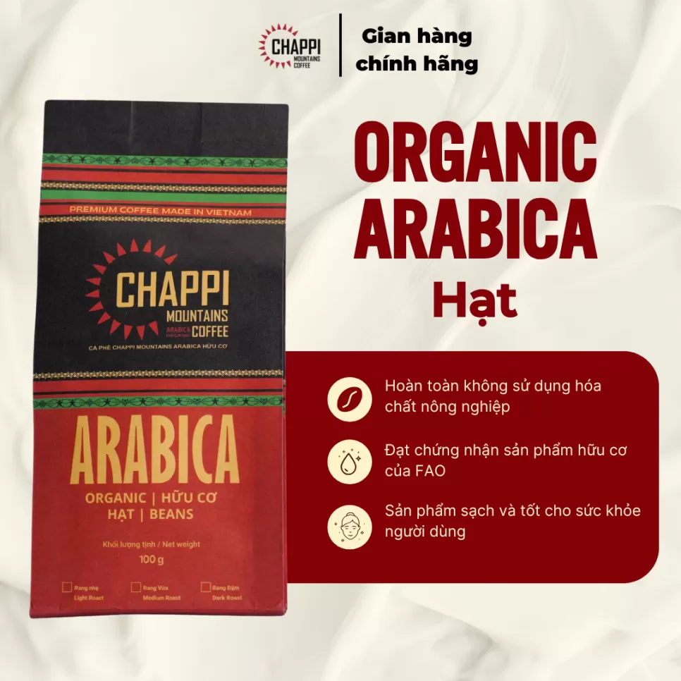 CÀ PHÊ HẠT ARABICA HỮU CƠ ORGANIC (Hữu cơ đã được kiểm nghiệm)